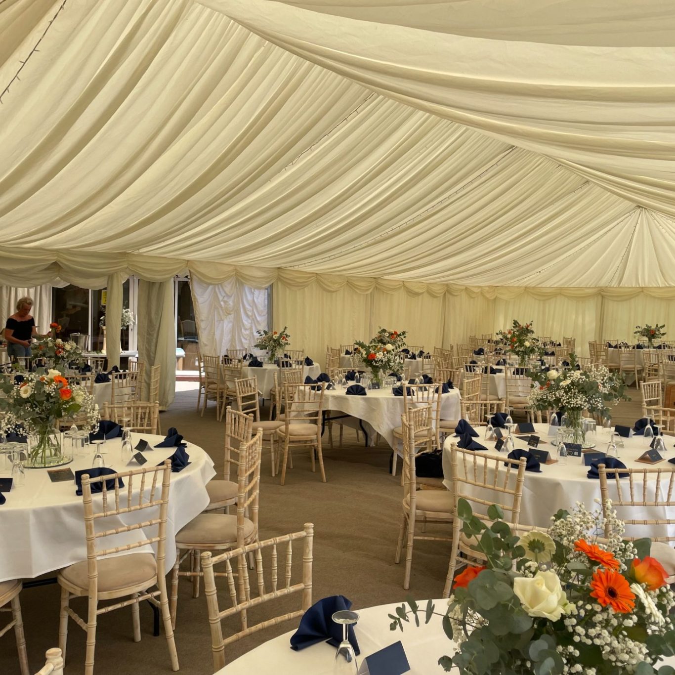 Interior dark marquee Interior marquee with starlight linings and led dance floor with a stage jpg.